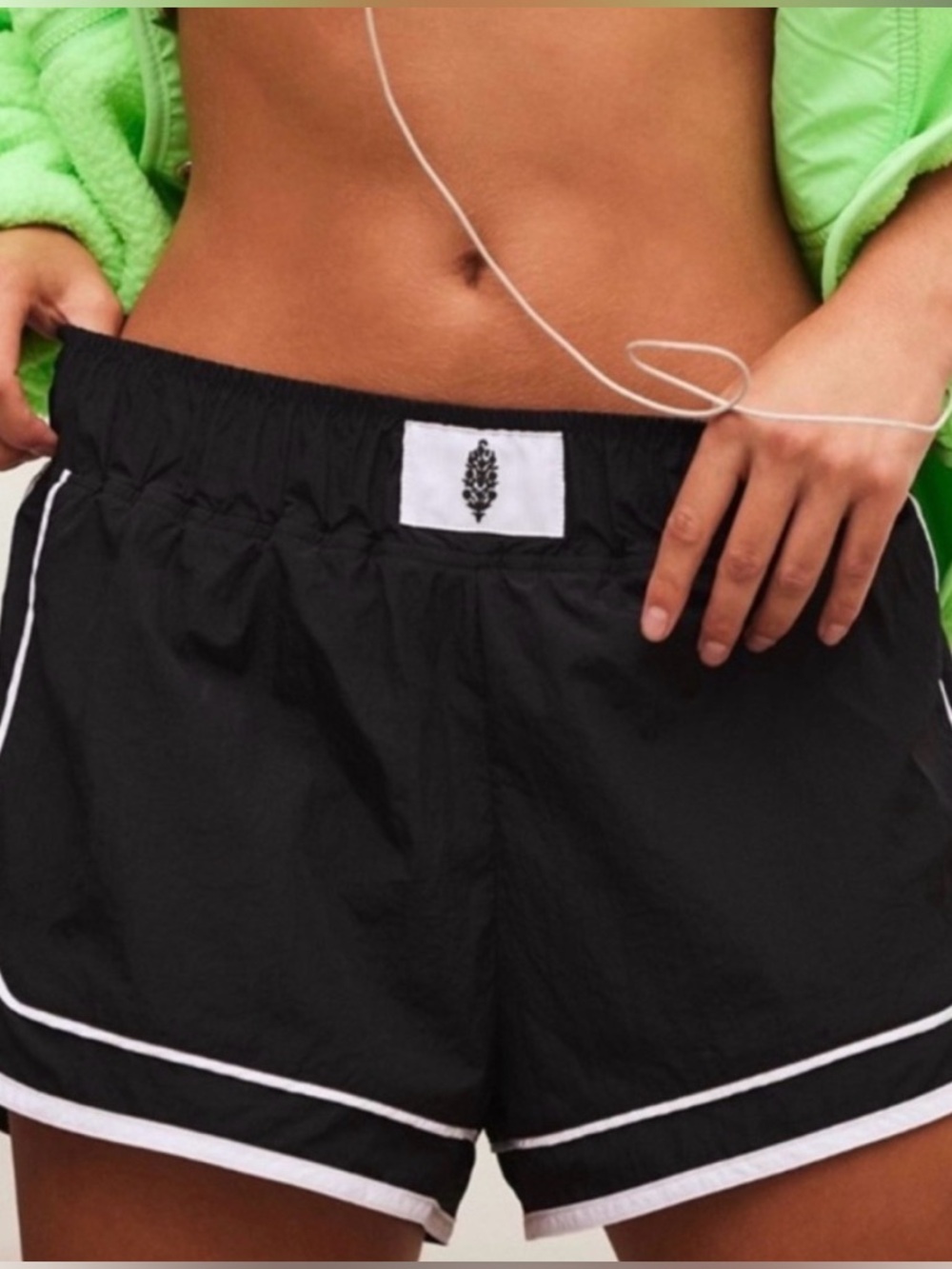 Free People Varsity Blues Black Nylon Athletic Shorts with White Piping